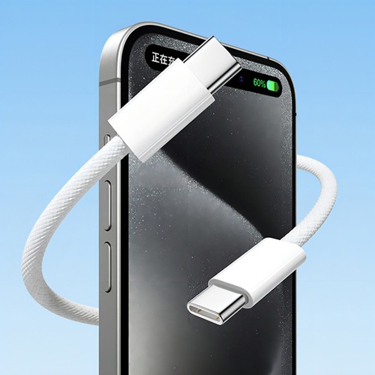 Cable Tipo-c A Tipo-c, 2m, 60w, Trenzado, Blanco 2