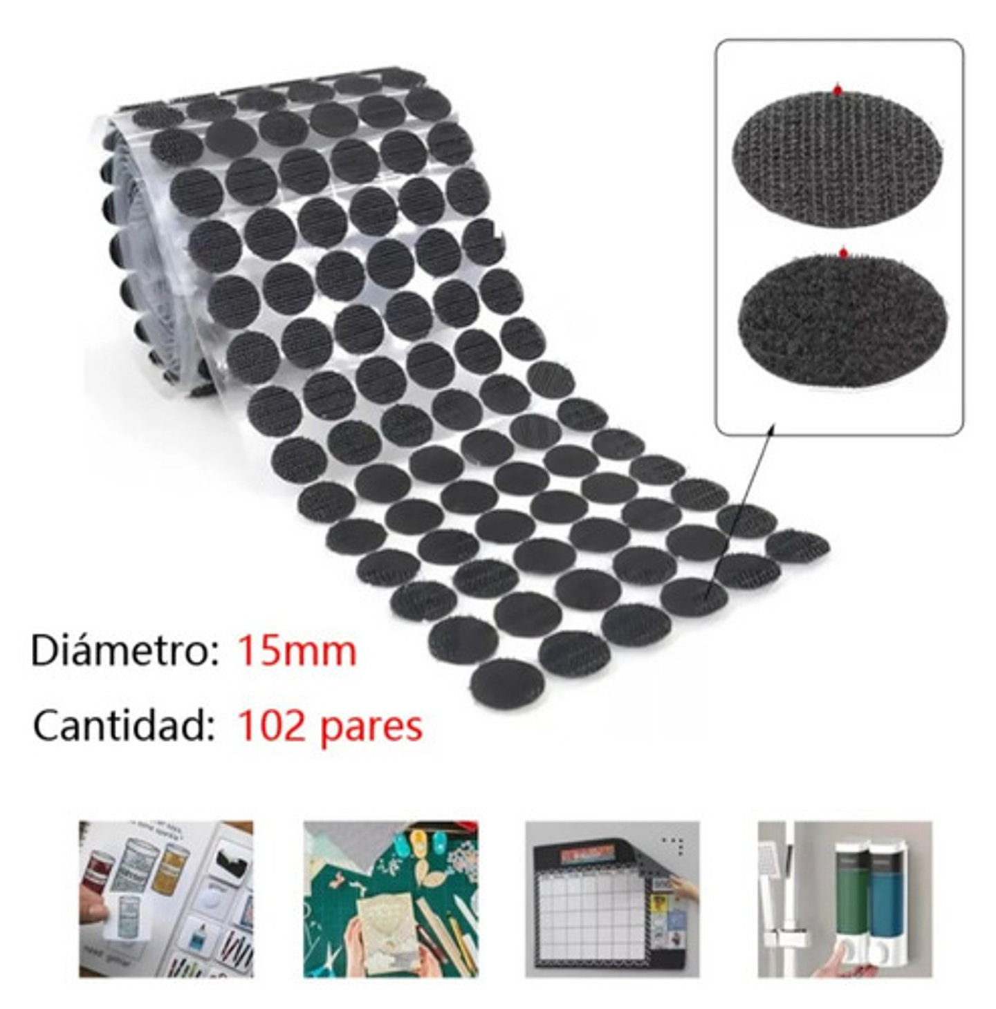 Velcros Autoadhesivos 15mm /102 Pares Circulares Color Negro Vhex 2