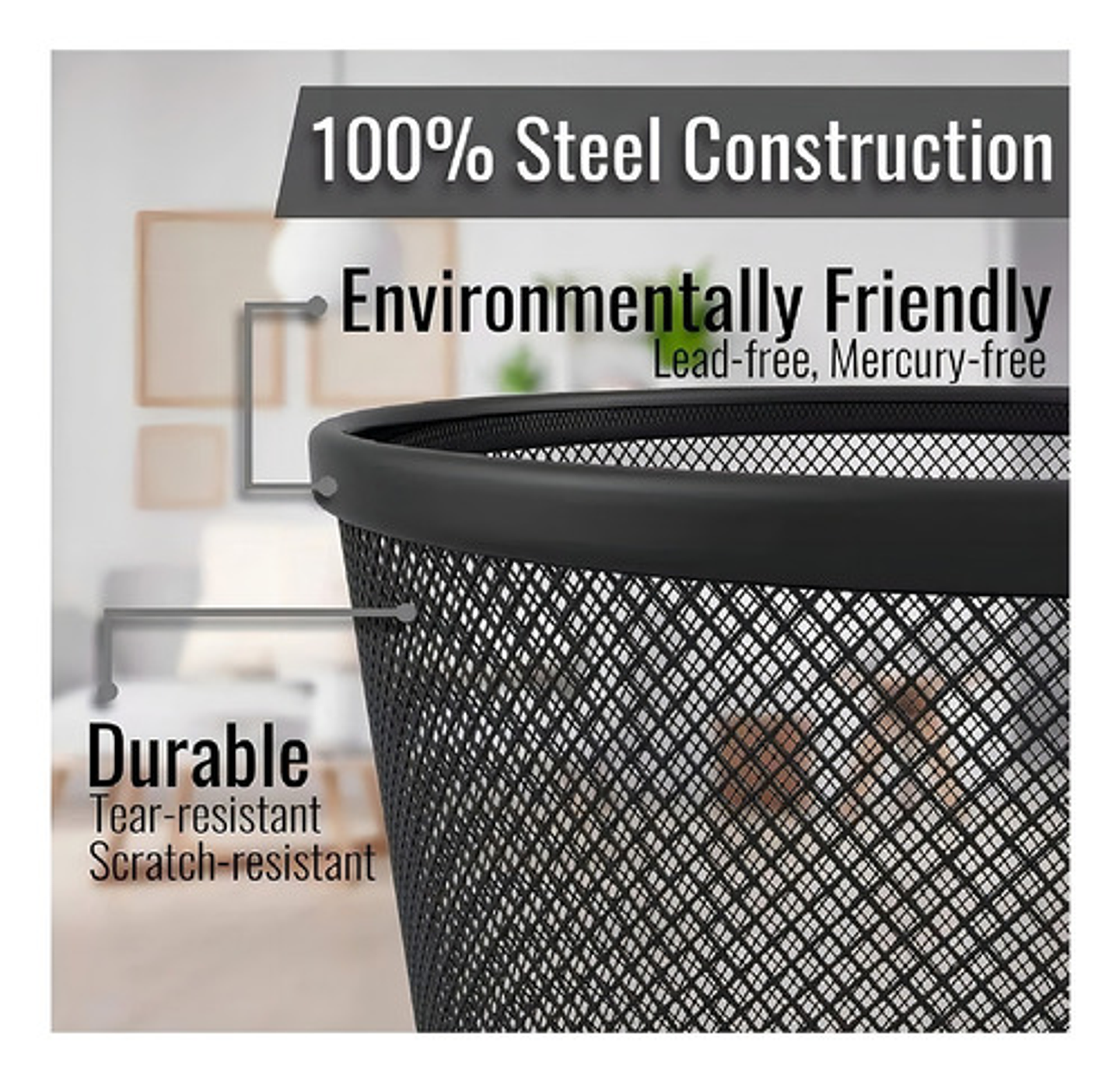 Basurero Papelera Canasta Metálico Para Oficina Dormitorio Color Negro 3