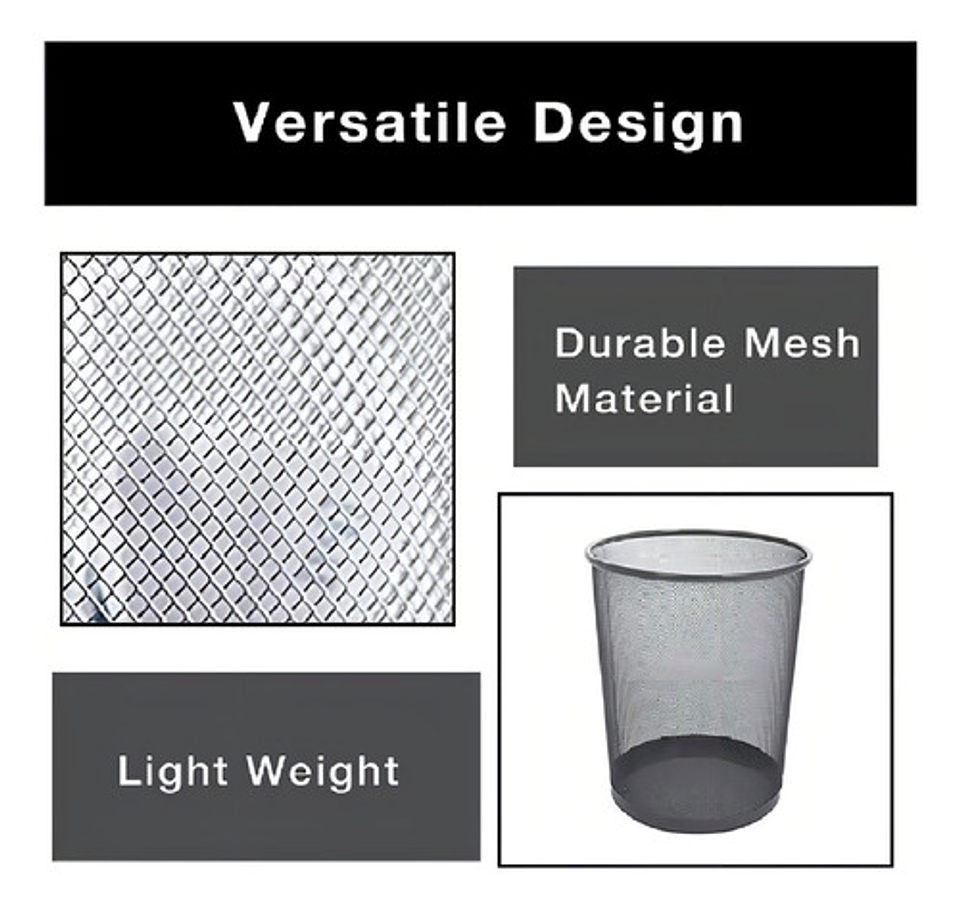 Basurero Papelera Canasta Metálico Para Oficina Dormitorio Color Negro 6