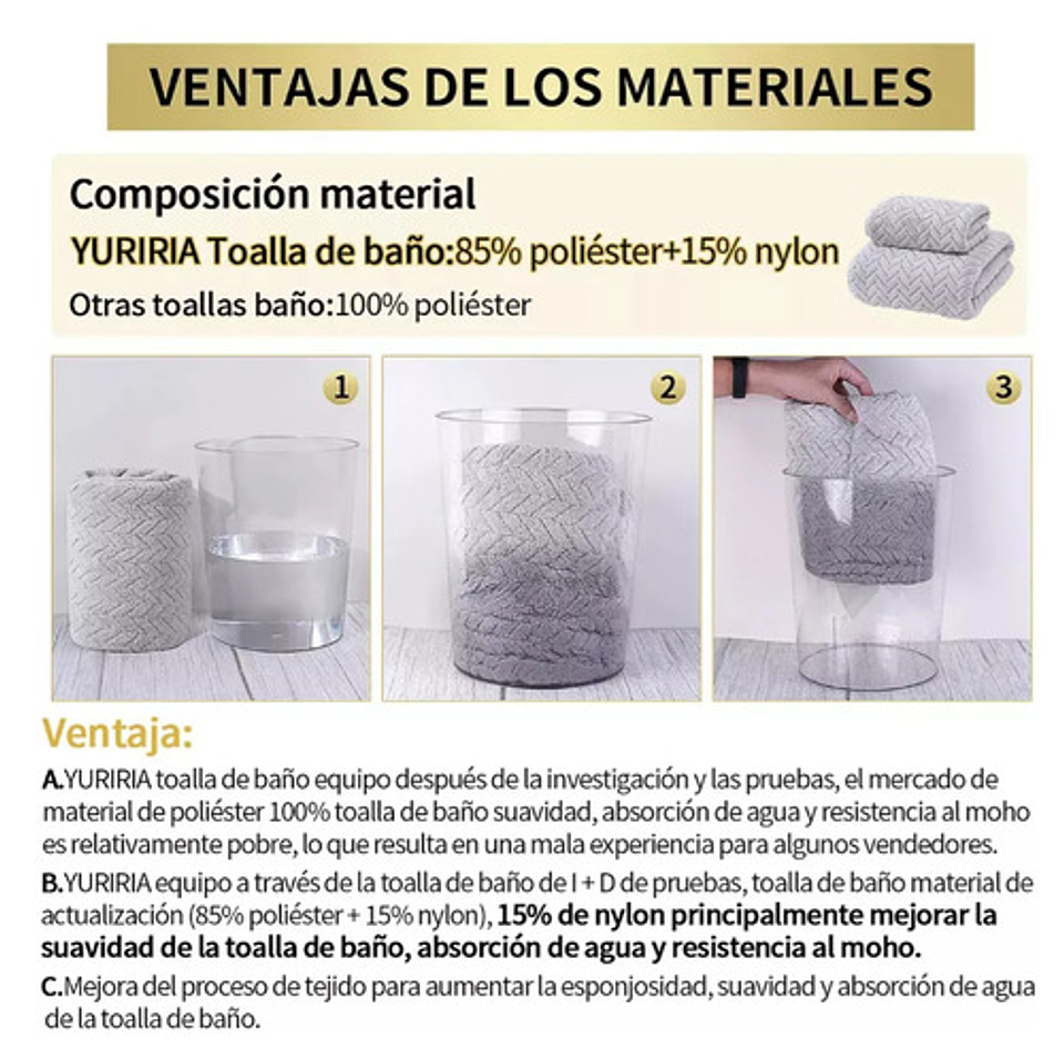 Juego De 2 Toallas De Baño Toalla Mano Altamente Absorbentes Vhex 3