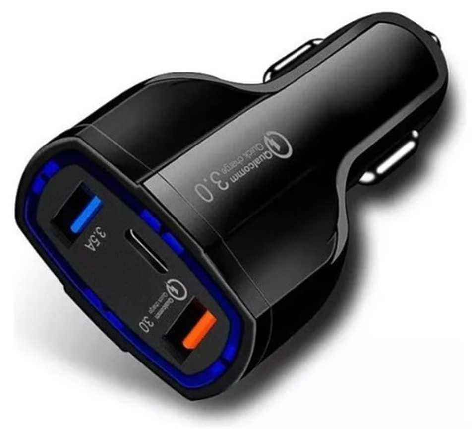Cargador Rápido Auto Doble Usb Y Tipo C Qc3.0 Negro Vhex 5