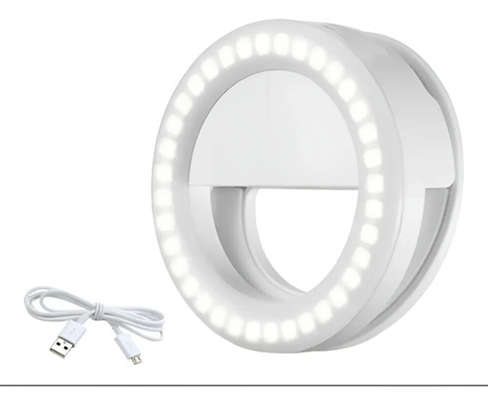 Aro De Luz Led Recargable Portátil Clip Celular Usb Color Blanco 3