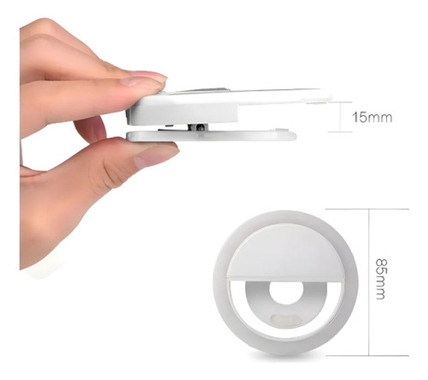 Aro De Luz Led Recargable Portátil Clip Celular Usb Color Blanco 4