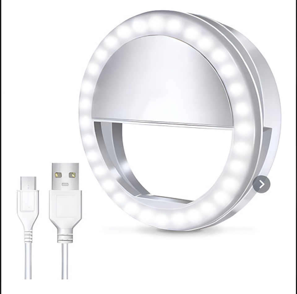 Aro De Luz Led Recargable Portátil Clip Celular Usb Color Blanco 5