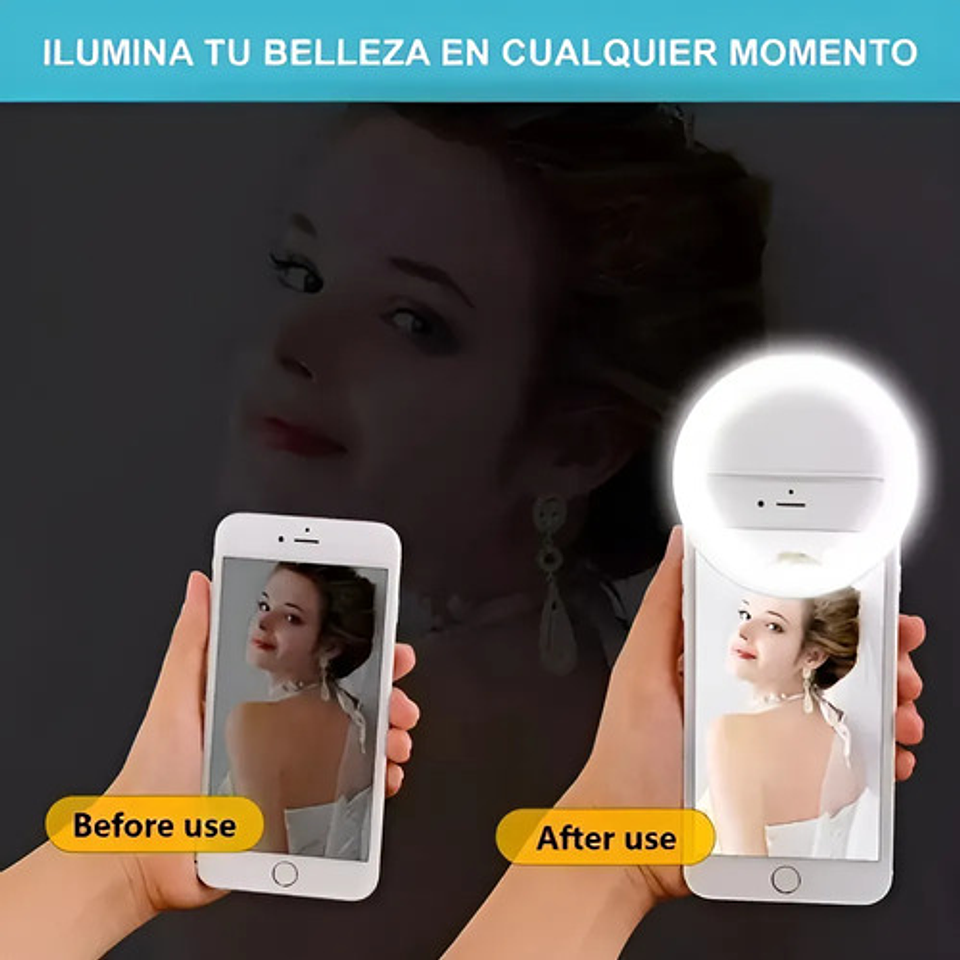 Aro De Luz Led Recargable Portátil Clip Celular Usb Color Blanco 9