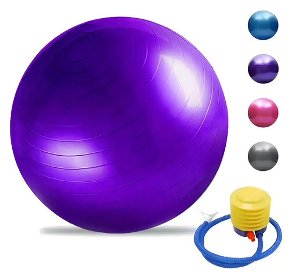 Pelota Balon 75 Cm Pilates Yoga Con Inflador Pelotas Color Morado Vhex Violeta 2