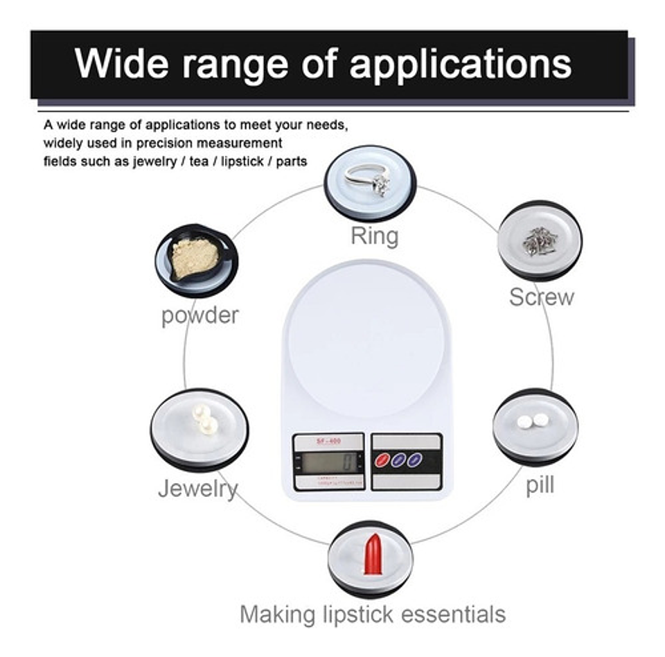 Balanza Pesa Digital Para Cocina Comercio 1g A 10kg / 227003 Capacidad Máxima 10 G Color Blanco 10 Kg 4