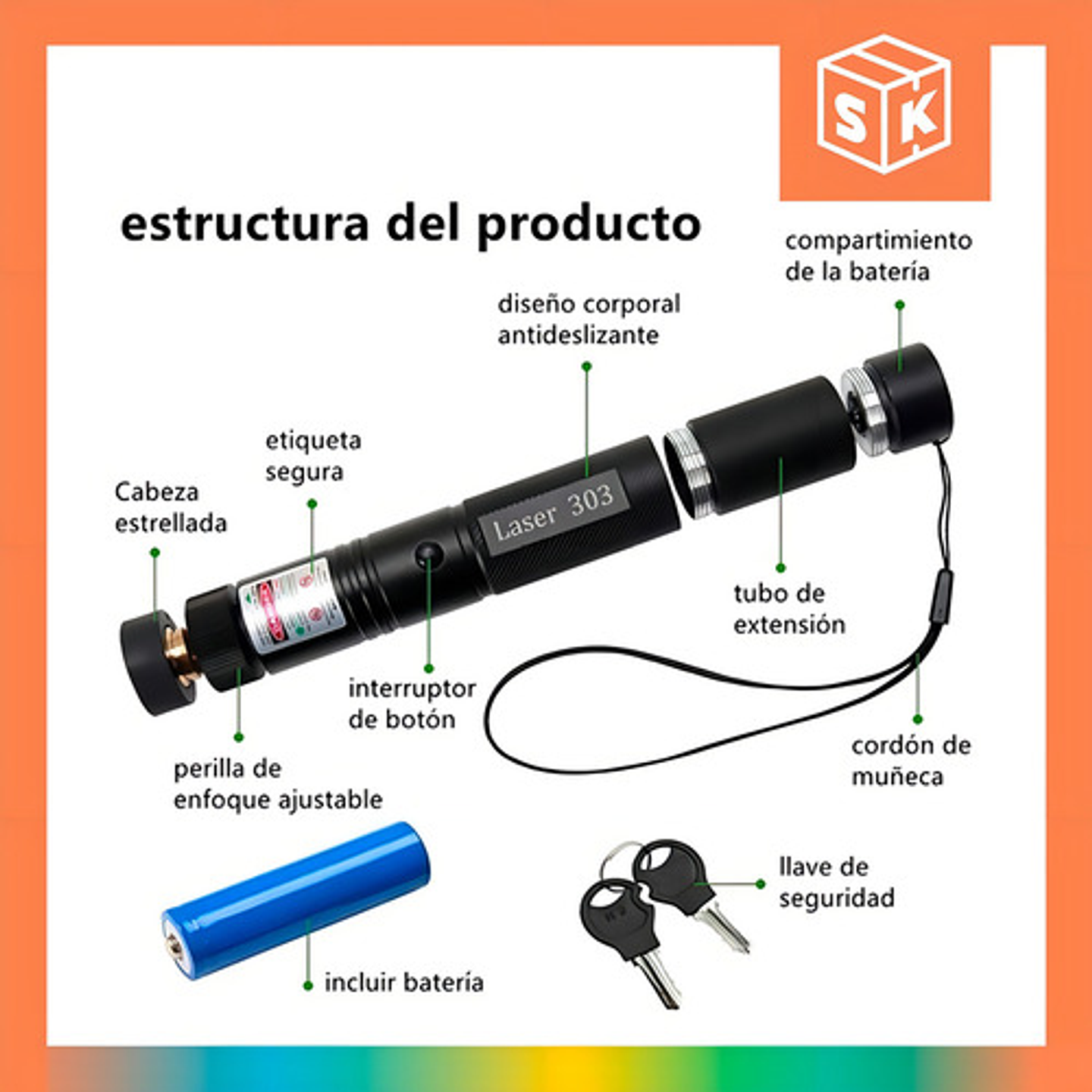 Puntero Laser Verde Potente 10000 Mw Recargable Cargador 3