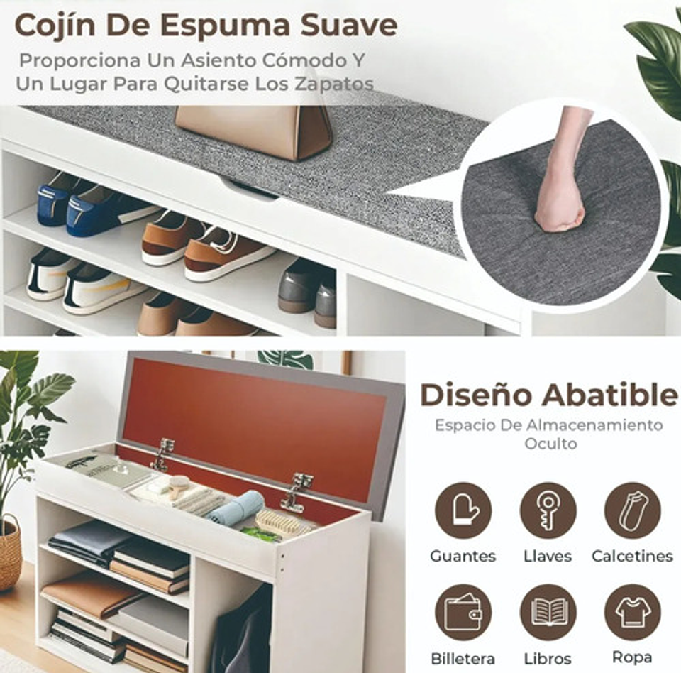 Zapatero Organizador Banca Probador 51x80x30cm Blanco Vhex 2