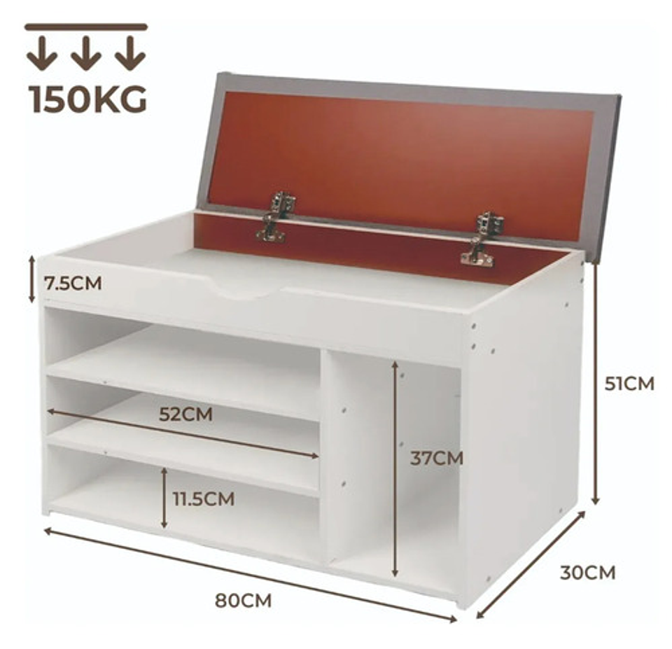 Zapatero Organizador Banca Probador 51x80x30cm Blanco Vhex 4