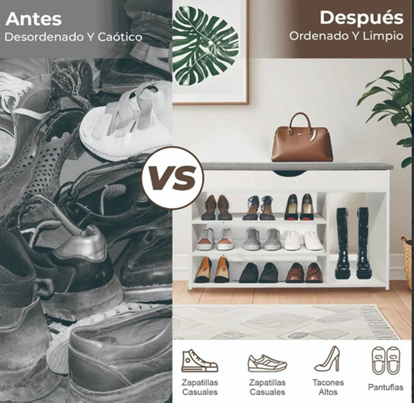 Zapatero Organizador Banca Probador 51x80x30cm Blanco Vhex 3