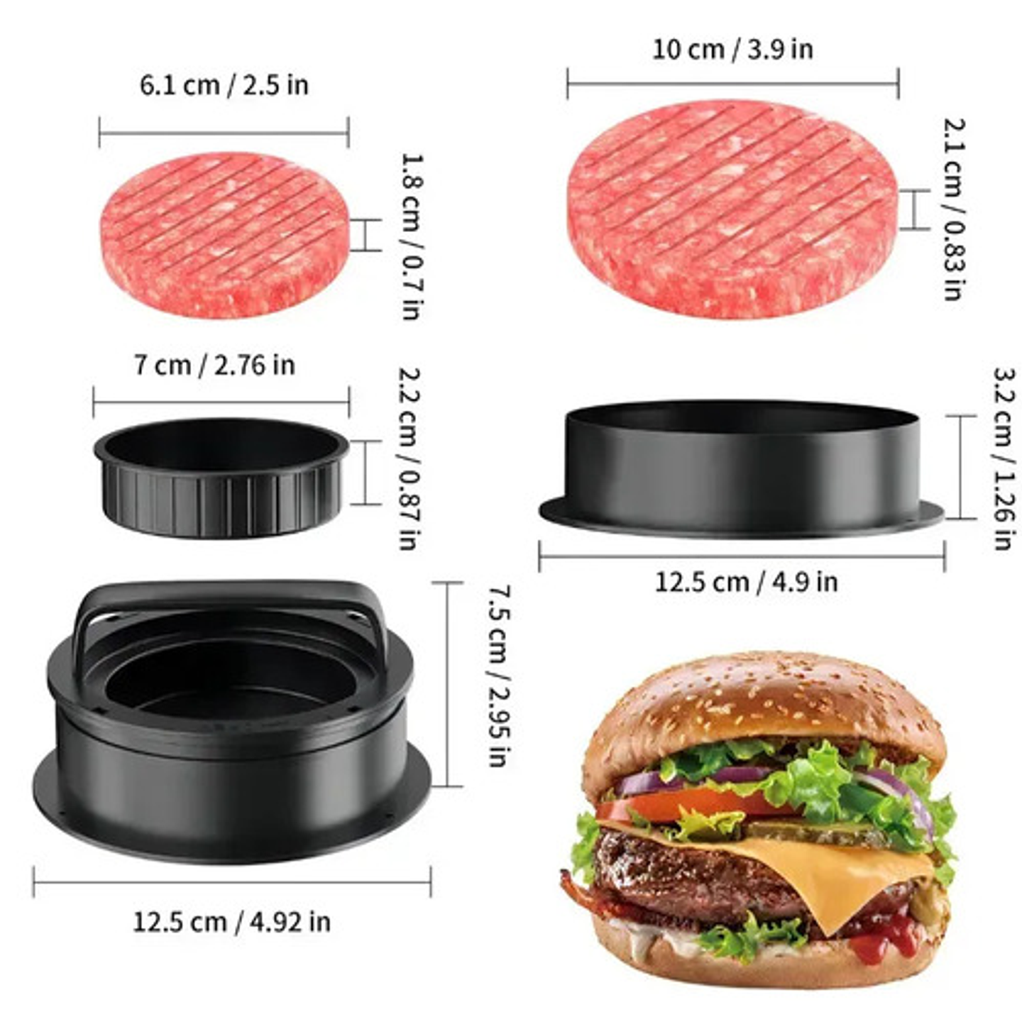 Prensa Para Hamburguesas Molde Para Sándwiches Antiadherente Vhex Negro 4
