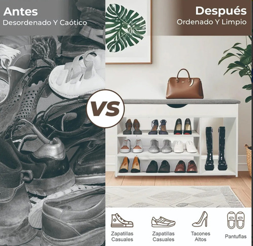 Zapatero Organizador Banca Probador 51x80x30cm Blanco 2