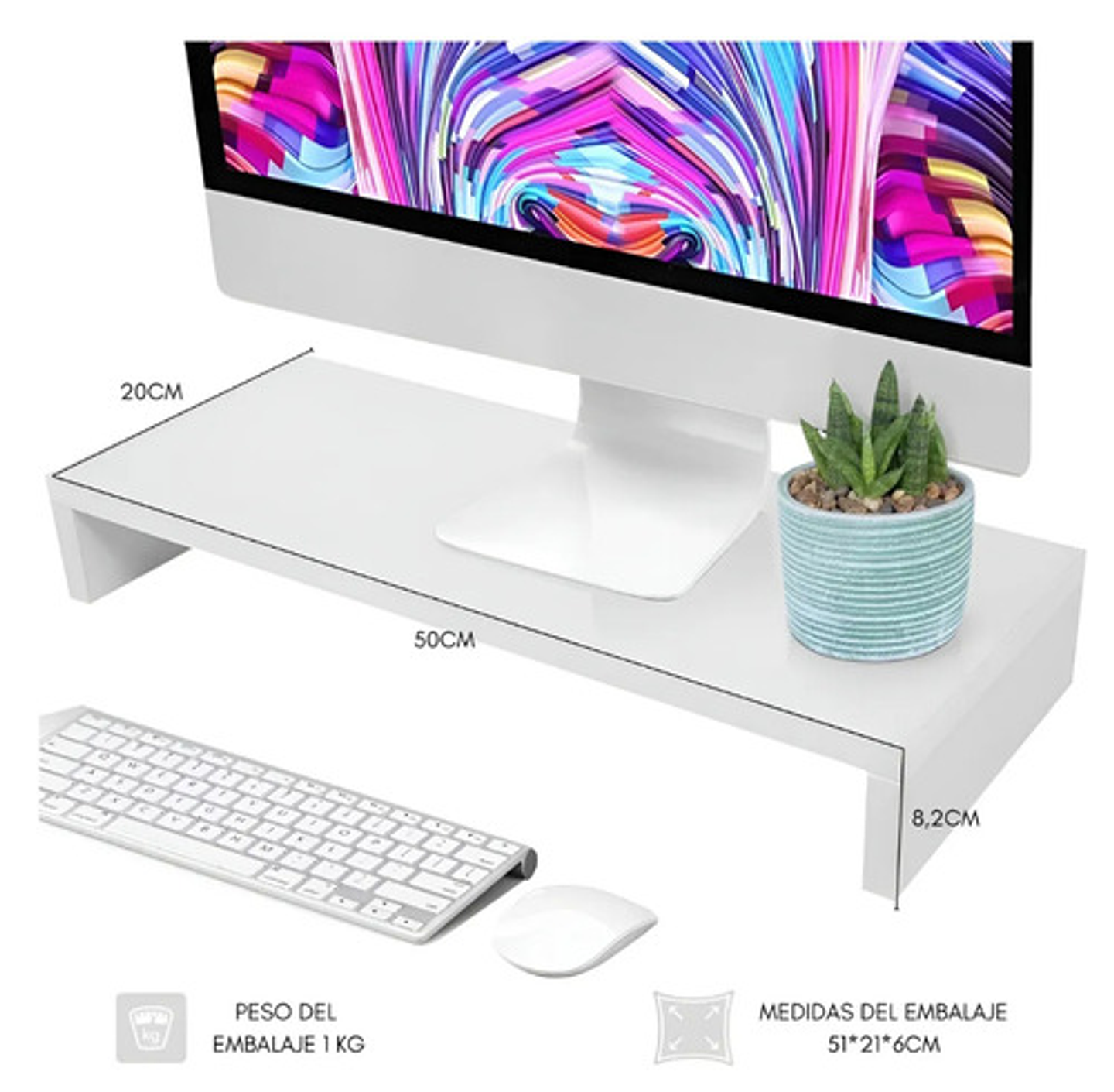 Elevador De Monitor Armable Madera Escritorio Oficina Organizador De Escritorio Armable Vhex Blanco 2