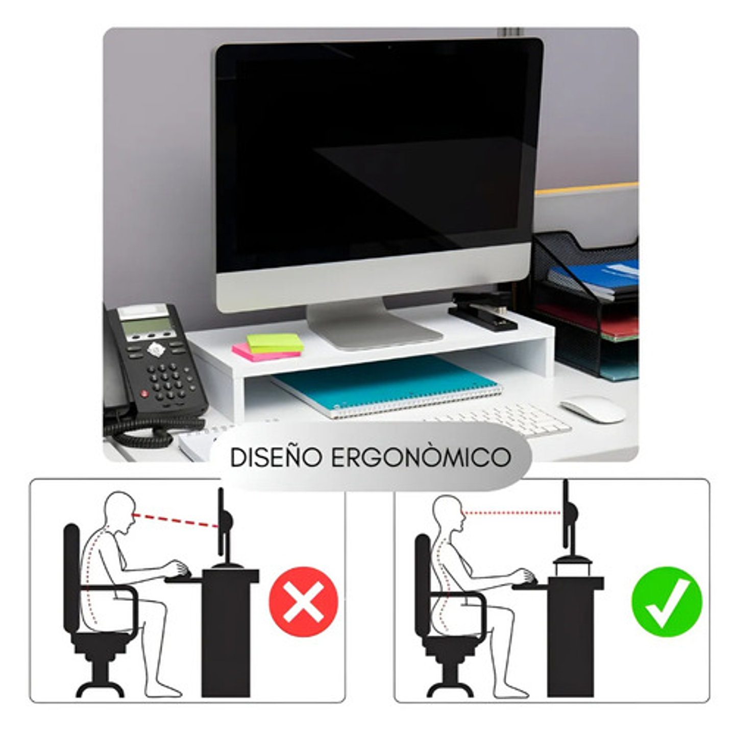 Elevador De Monitor Armable Madera Escritorio Oficina Organizador De Escritorio Armable Vhex Blanco 4
