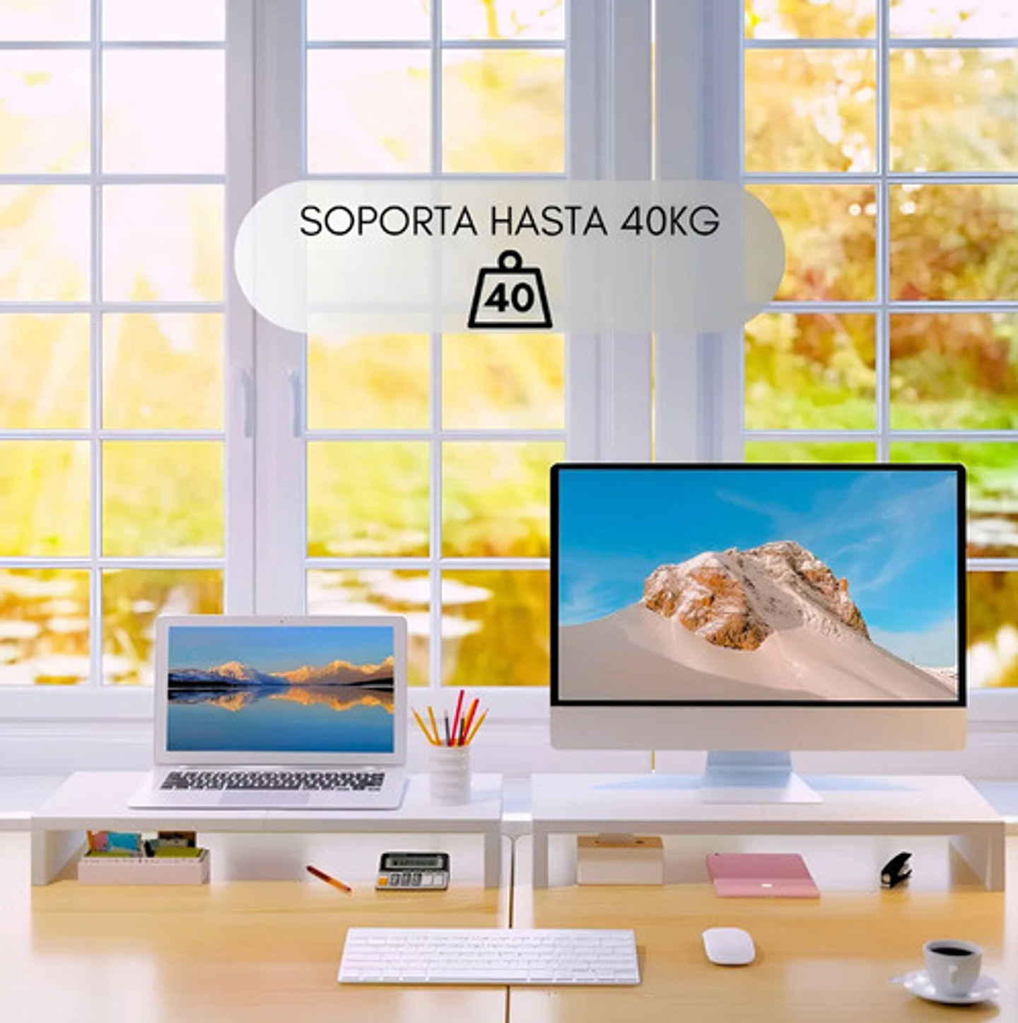 Elevador De Monitor Armable Madera Escritorio Oficina Organizador De Escritorio Armable Vhex Blanco 3