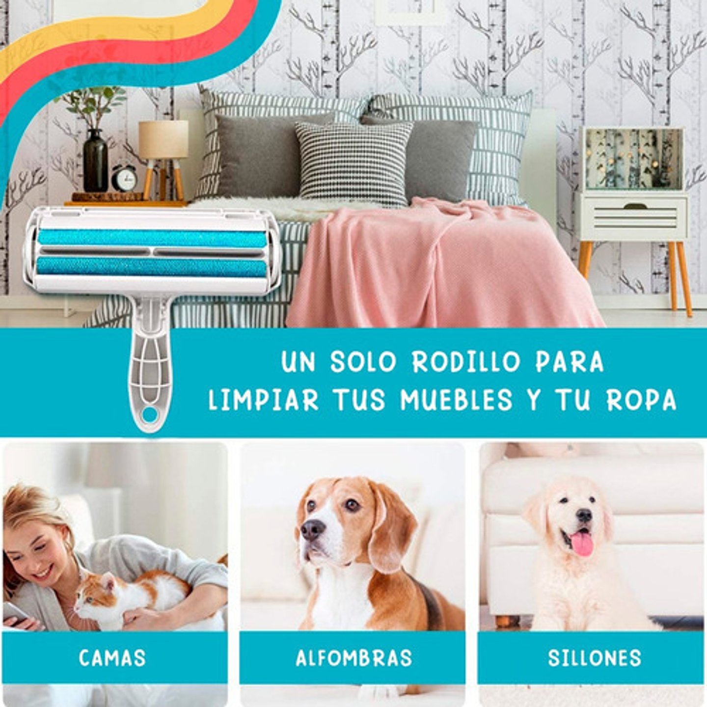 Rodillo Quita Pelo De México Azul Para Mascotas Sin Adhesivo Blanco/azul 5