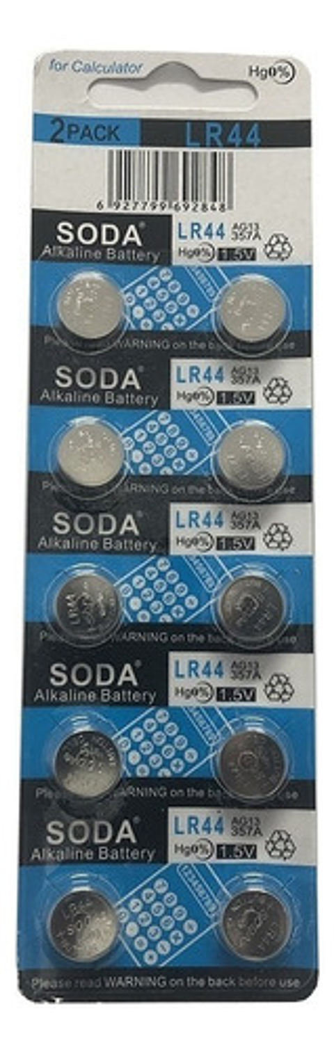 Pila Botón Soda Lr44 Alcalina 1.5v Pack 10 Unidades 175mah