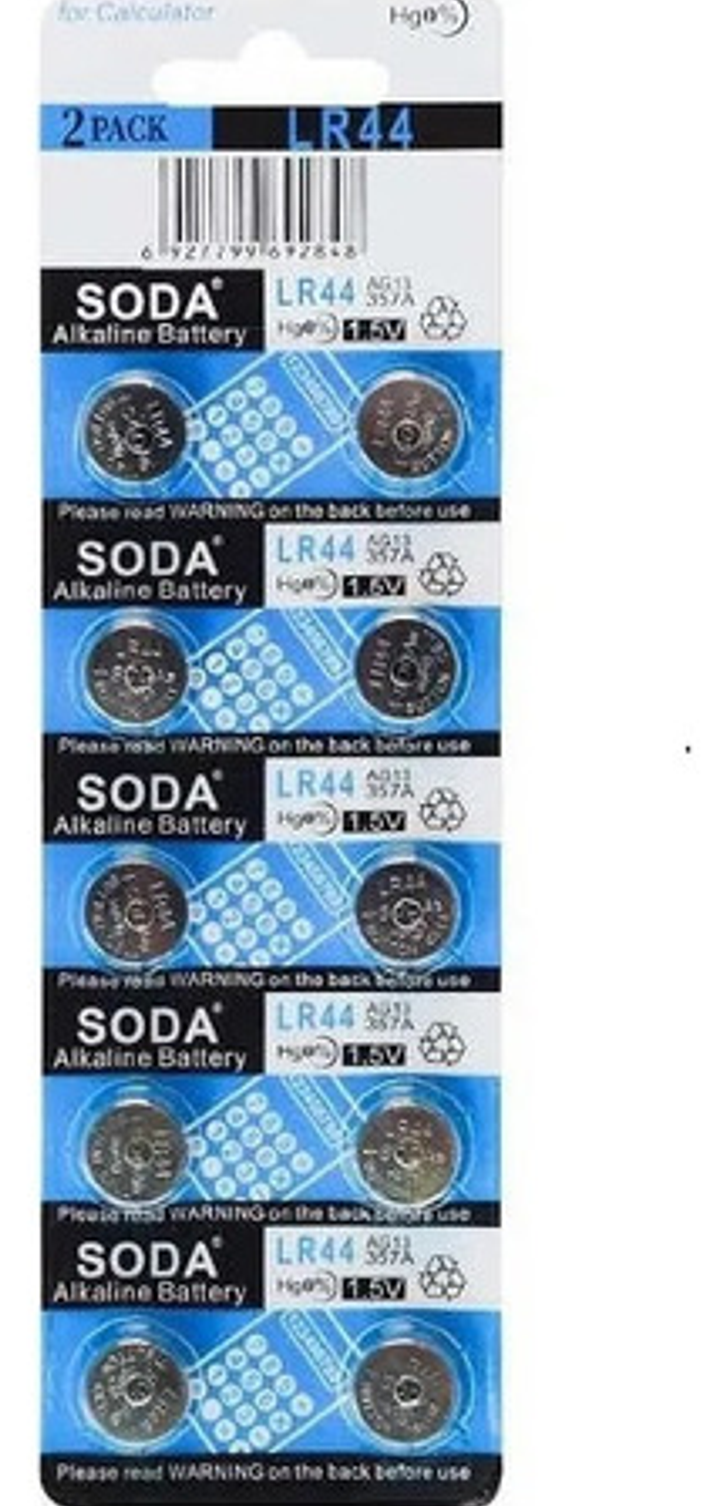 Pila Botón Soda Lr44 Alcalina 1.5v Pack 10 Unidades 175mah 2