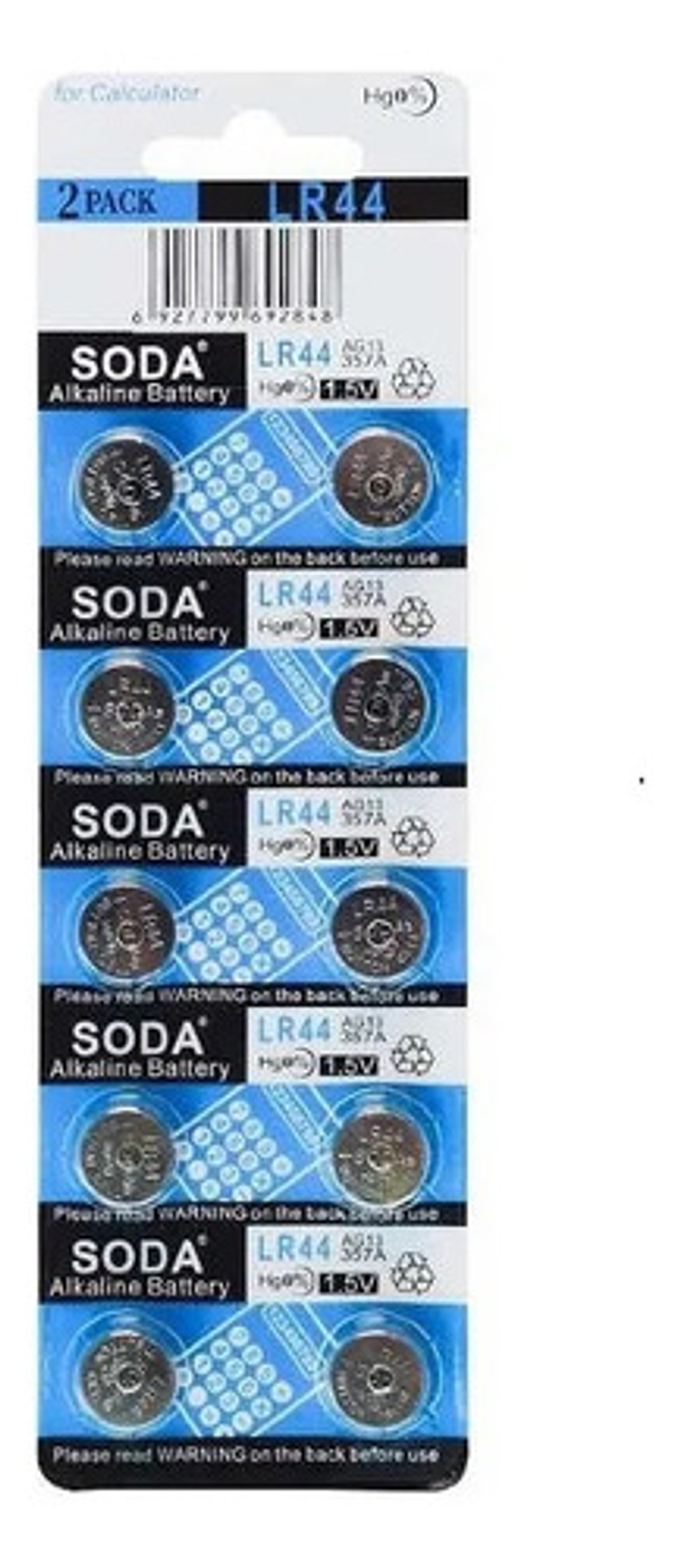 Pila Botón Soda Lr44 Alcalina 1.5v Pack 10 Unidades 175mah 2