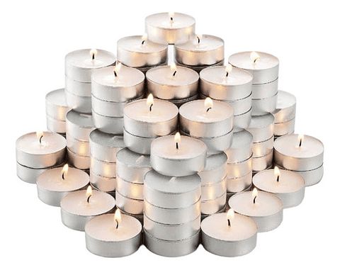 Pack 100 Velas Tealight Sin Aroma Con Portavela Aluminio 4h
