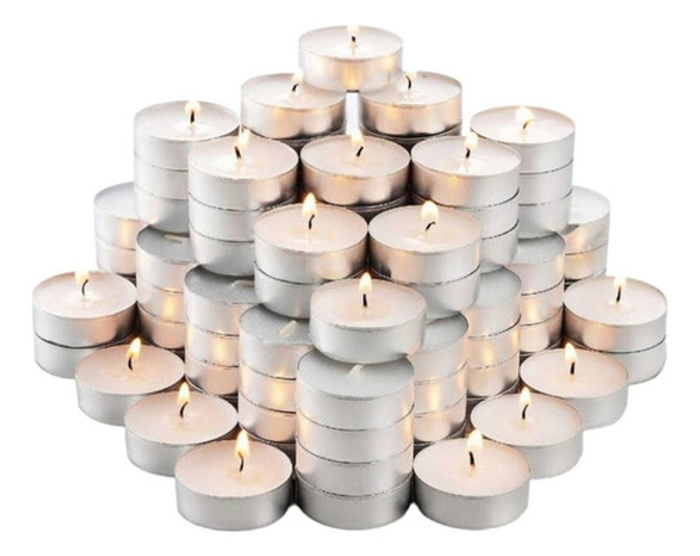 Pack 100 Velas Tealight Sin Aroma Con Portavela Aluminio 4h 1