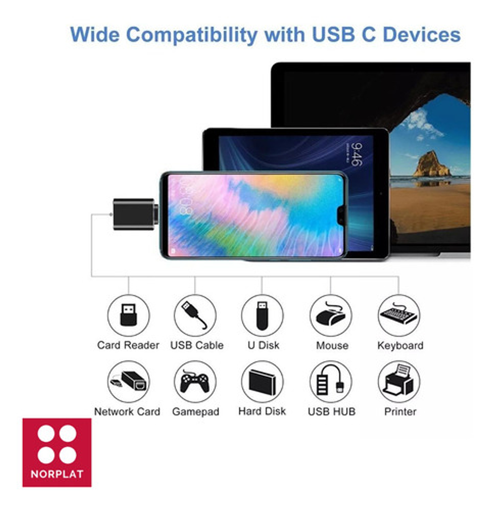 Adaptador Usb-c Macho A Usb-a Hembra - Certificado Norplat Color Negro 3