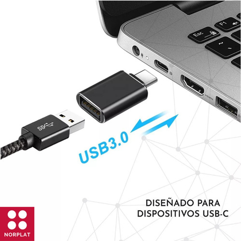 Adaptador Usb-c Macho A Usb-a Hembra - Certificado Norplat Color Negro 5