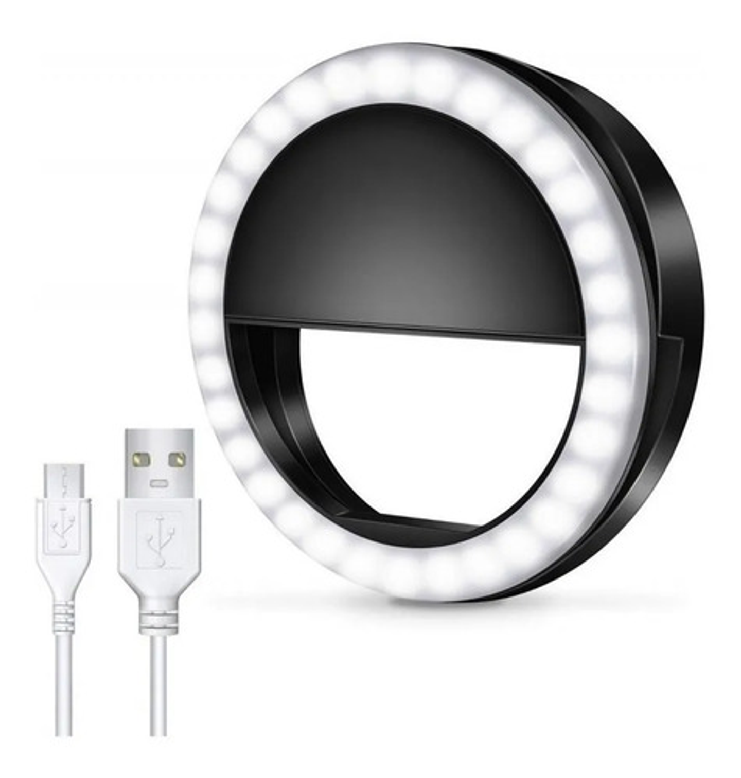 Aro De Luz Recargable Portátil Clip Celular Color Negro 2