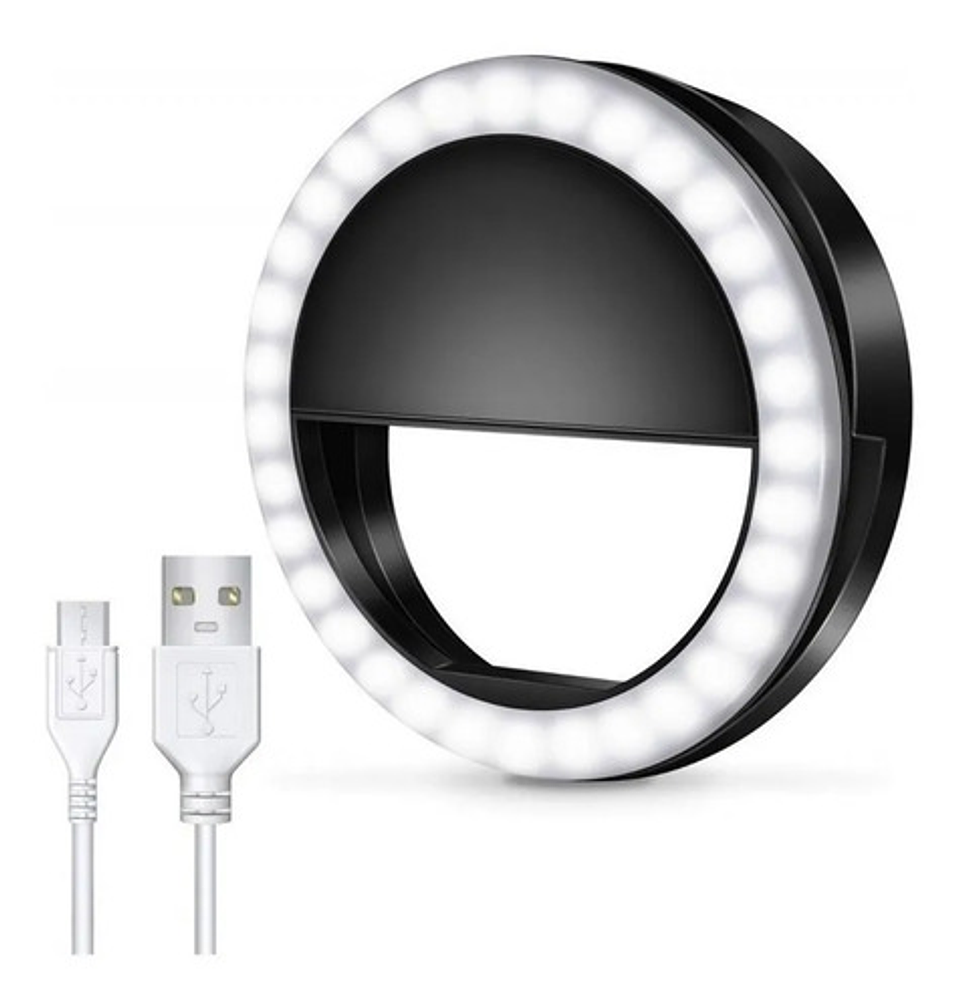 Aro De Luz Recargable Portátil Clip Celular Color Negro 2
