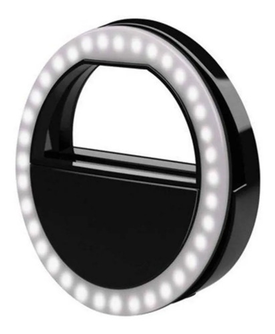 Aro De Luz Recargable Portátil Clip Celular Color Negro 3