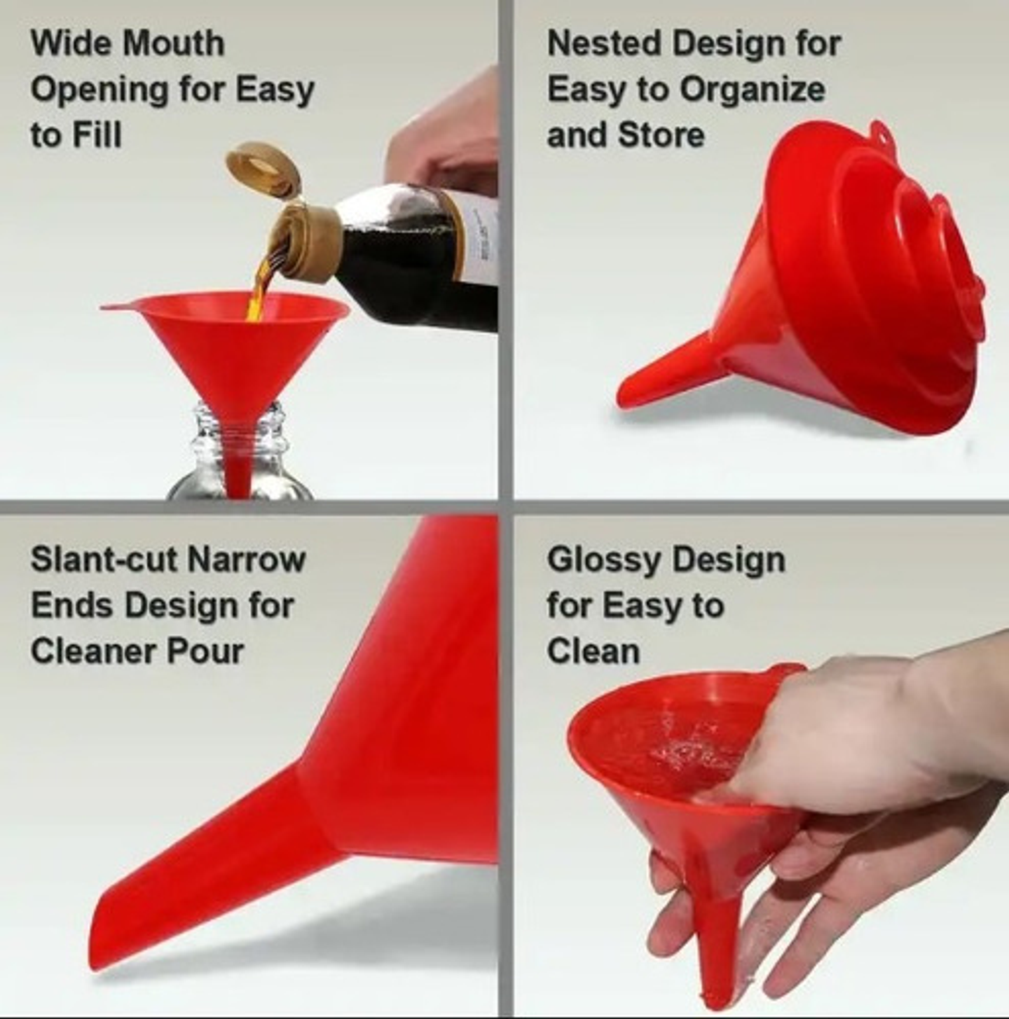 Set Embudos Multiuso Plásticos Rojo 4 Unidades A0545 4