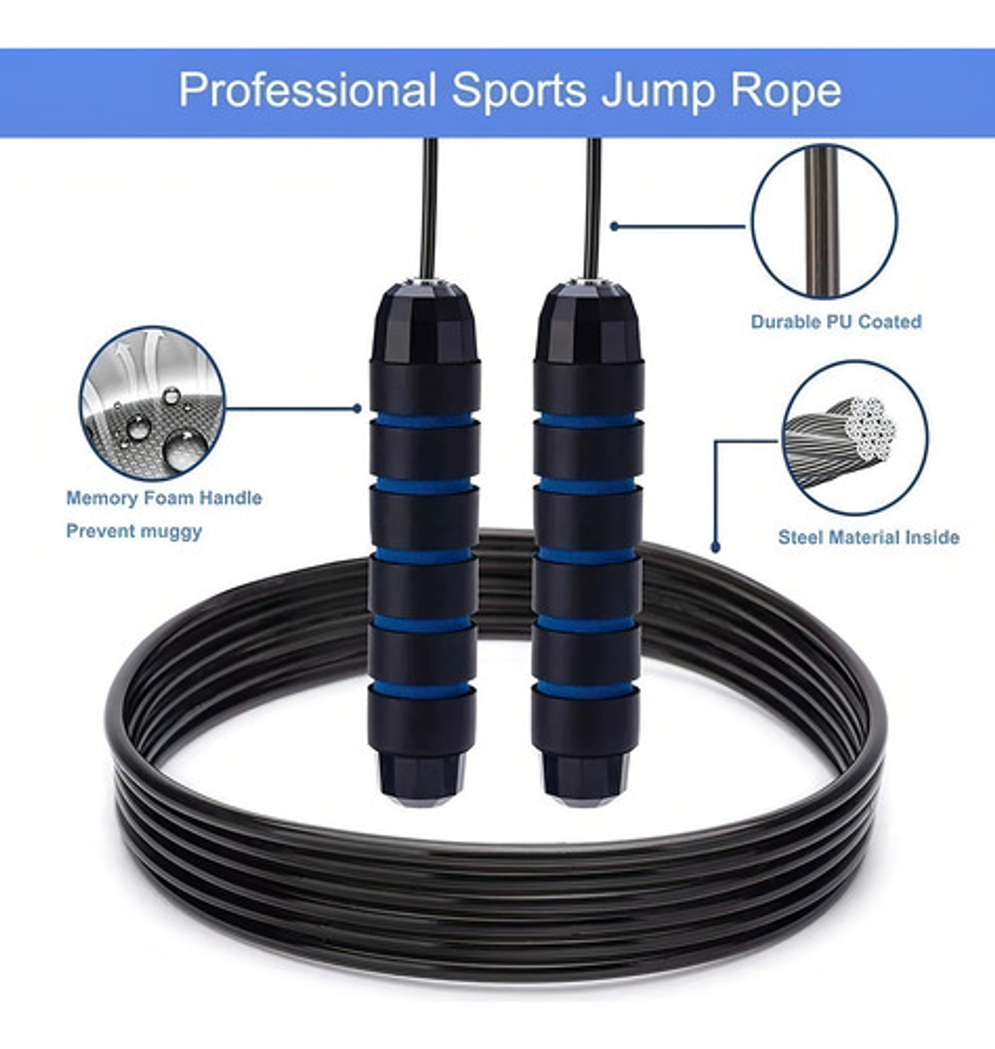 Cuerda Para Saltar Ajustable Lhua Velocidad Crossfit 300cm Antideslizante Azul 4