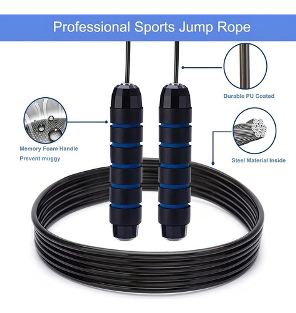 Cuerda Para Saltar Ajustable Lhua Velocidad Crossfit 300cm Antideslizante Azul 4