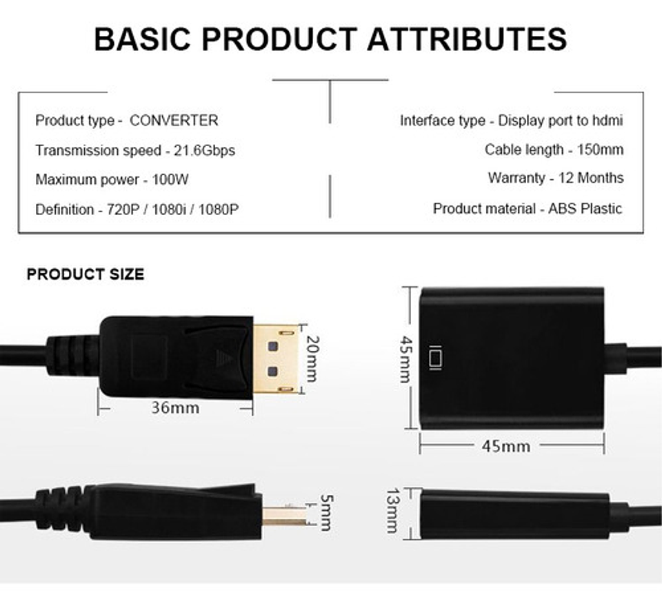 Adaptador Display Port/macho A Hdmi/hembra 2
