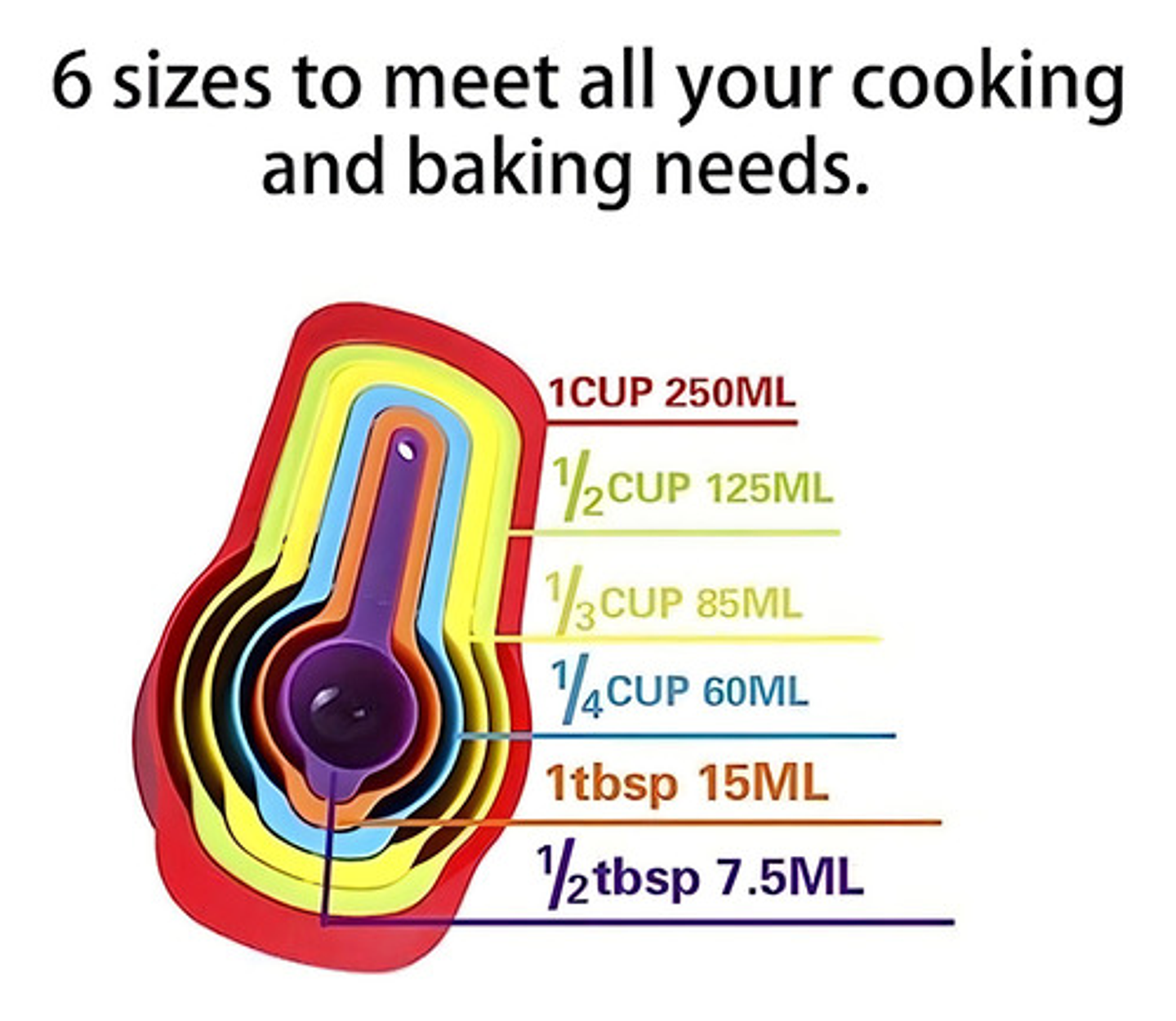 Set Cucharas Medidoras, Juego 6 Piezas De Repostería Cocina Color Multicolor 2
