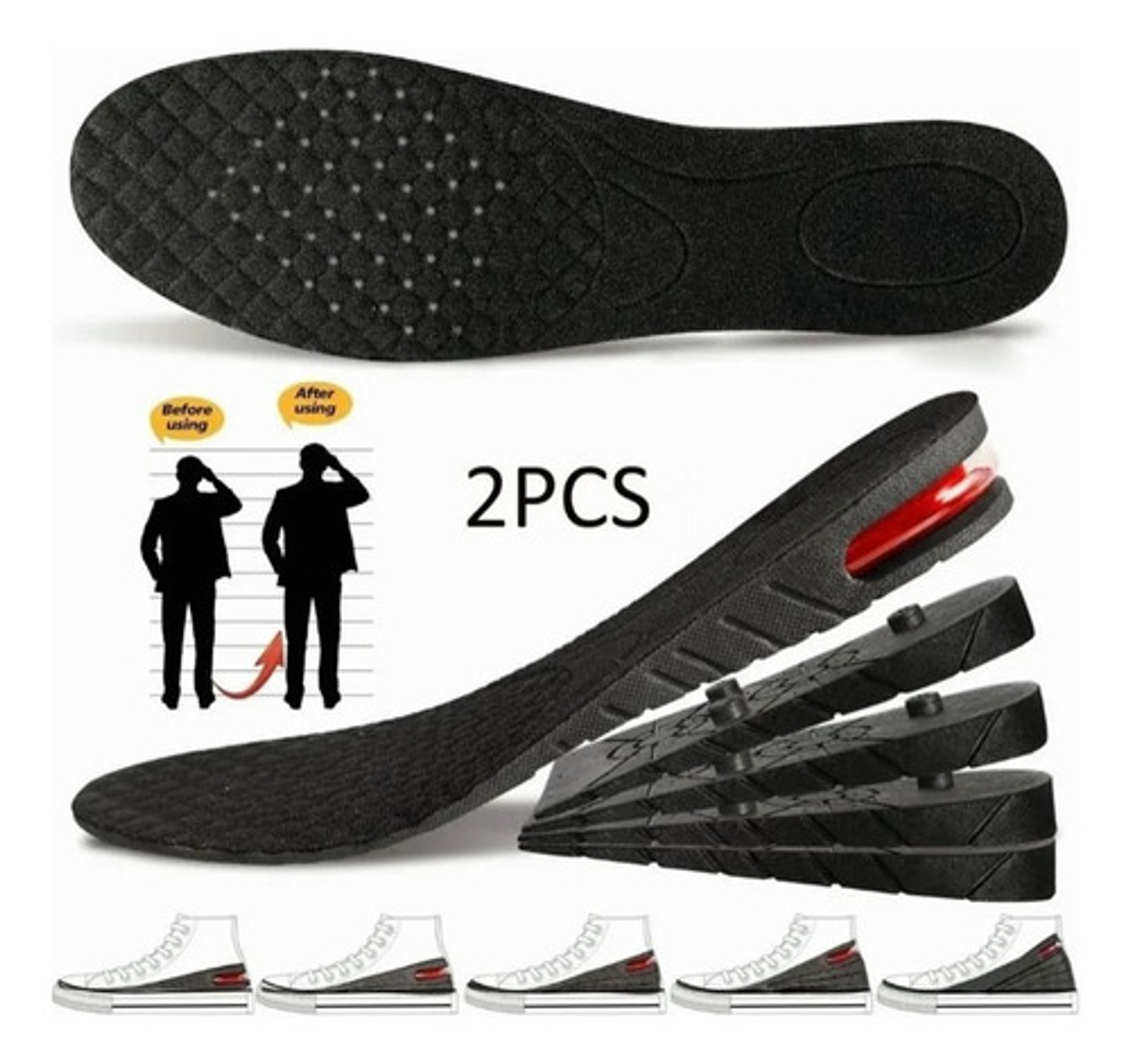 Plantillas De Altura Cojin De Aire Aumenta Estatura Unisex Plantilla Única Color Negro Único 3