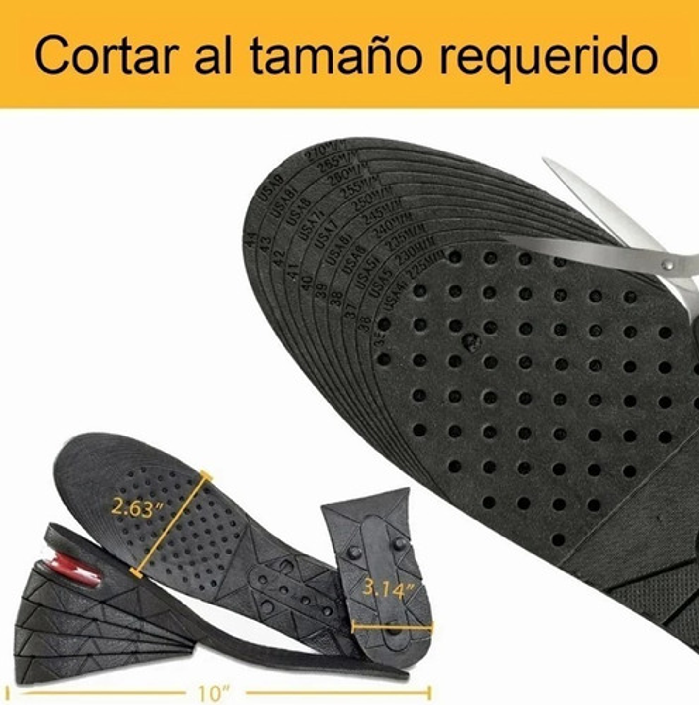 Plantillas De Altura Cojin De Aire Aumenta Estatura Unisex Plantilla Única Color Negro Único 4