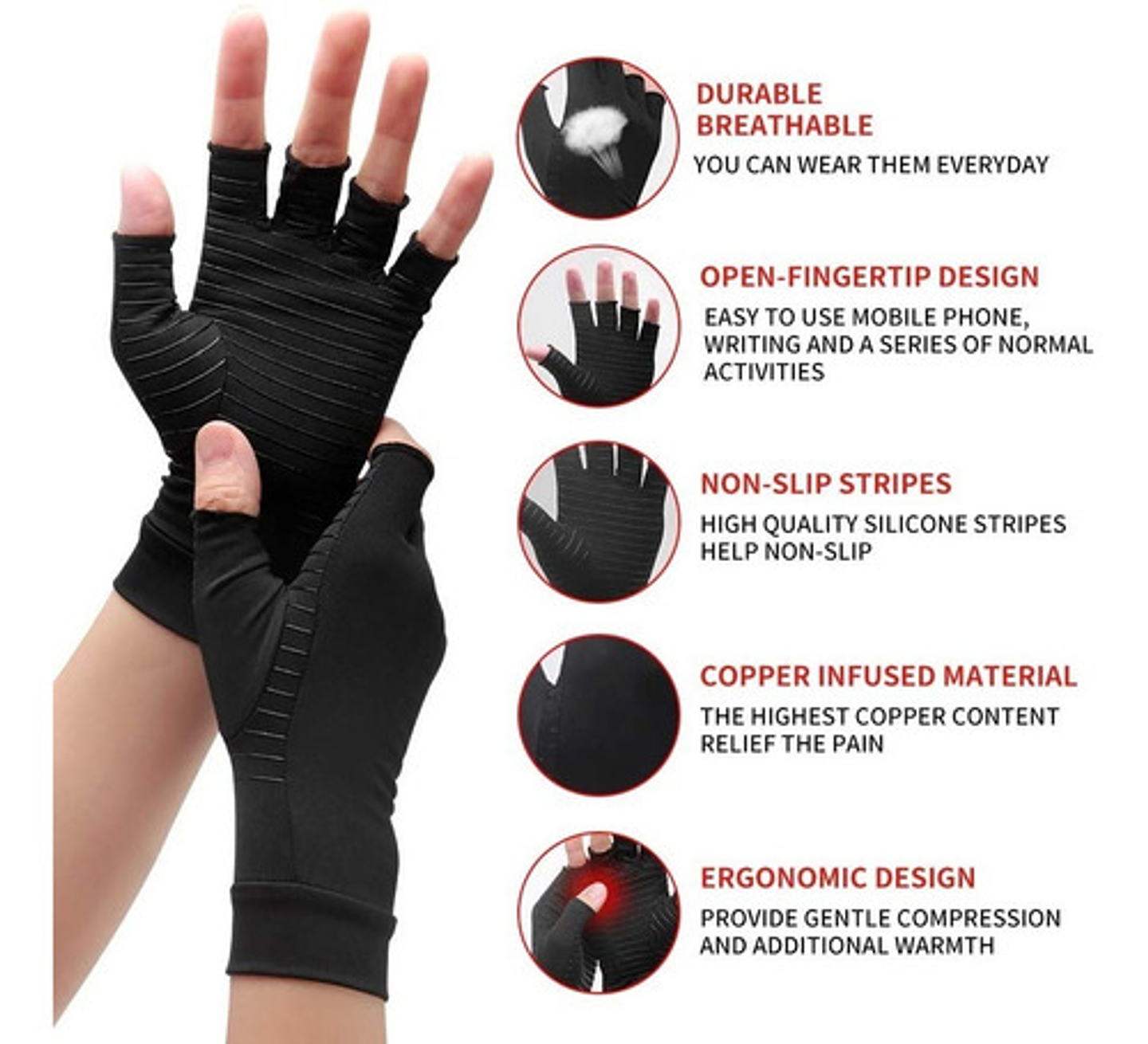 Guantes Cobre Para Artritis/compresión Túnel Carpiano Unisex 4
