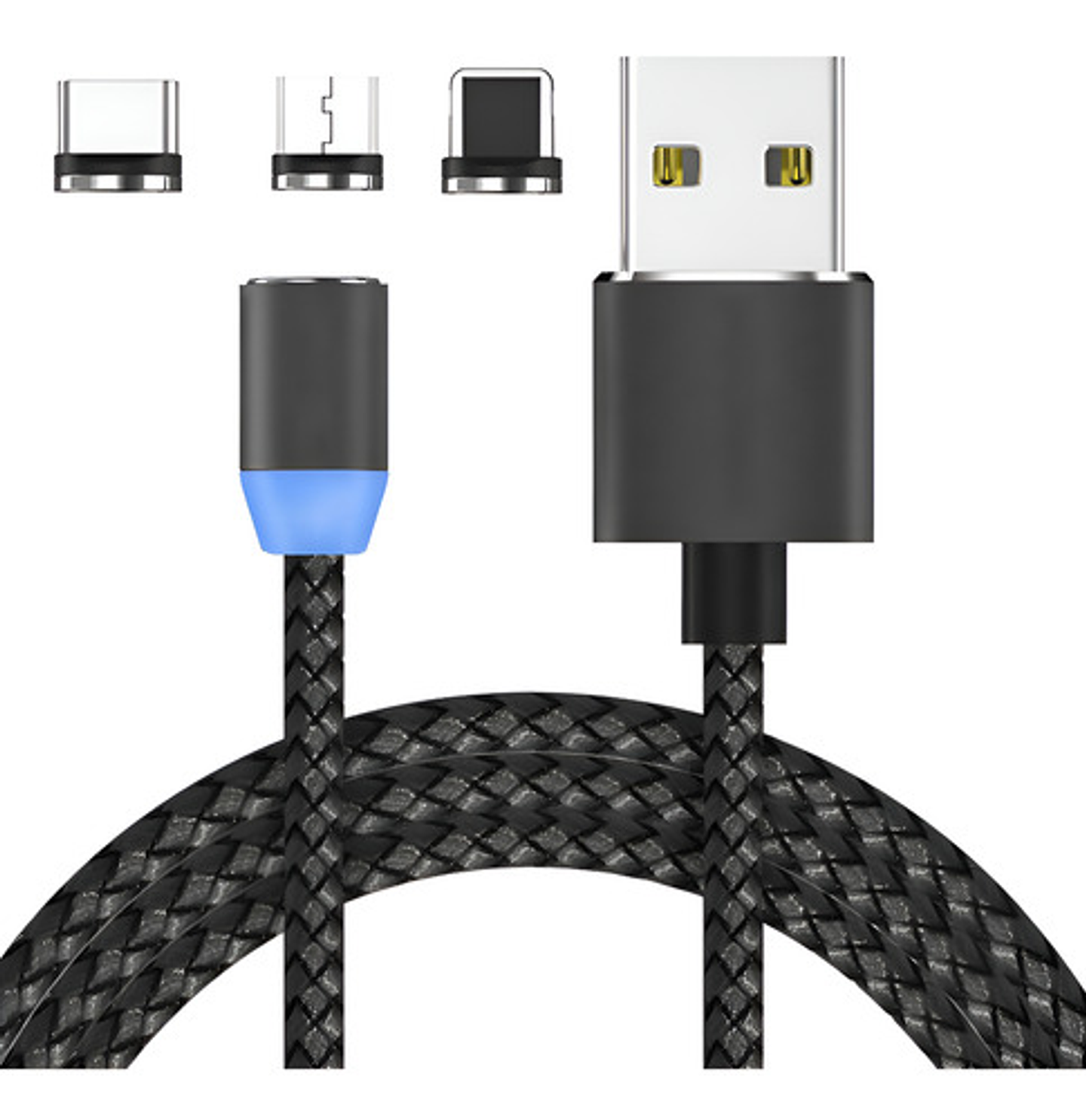 Cable Cargador Magnético Usb 3 En 1 Tipo-c/micro Usb/ios Color Rojo Negro 7