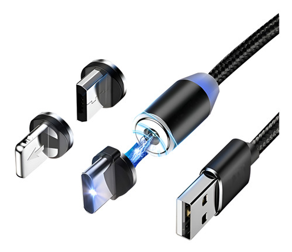 Cable Cargador Magnético Usb 3 En 1 Tipo-c/micro Usb/ios Color Rojo Negro 8