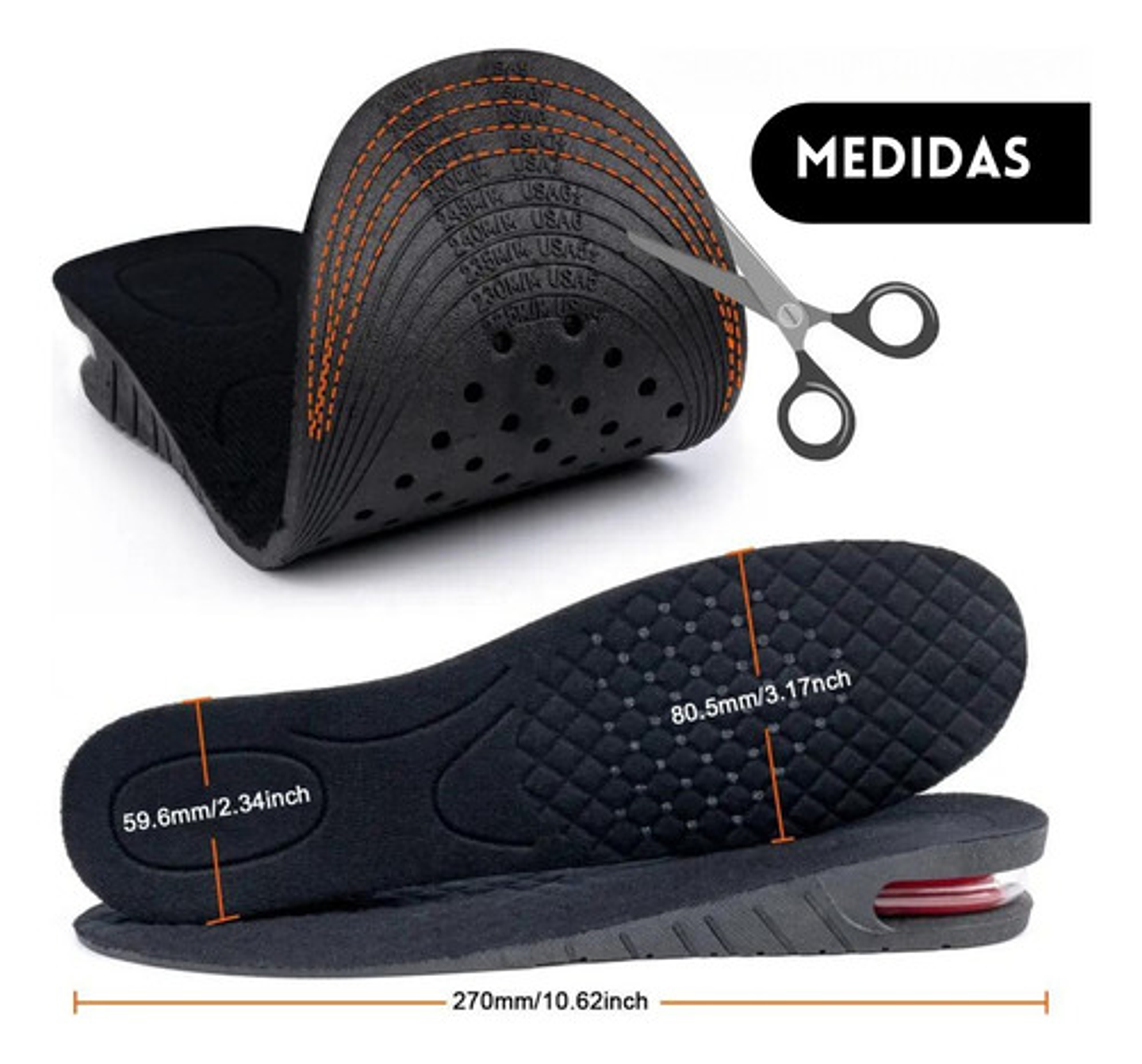 2* Plantilla De Altura Taloneras Gel Aumenta Estatura 3-6cm Color Negro Tamaño De La Plantilla 35-44 2