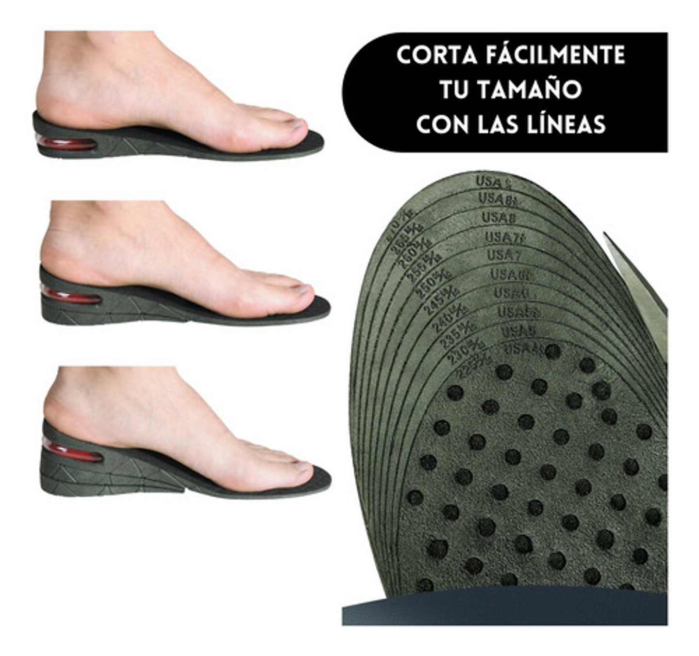 2* Plantilla De Altura Taloneras Gel Aumenta Estatura 3-6cm Color Negro Tamaño De La Plantilla 35-44 5