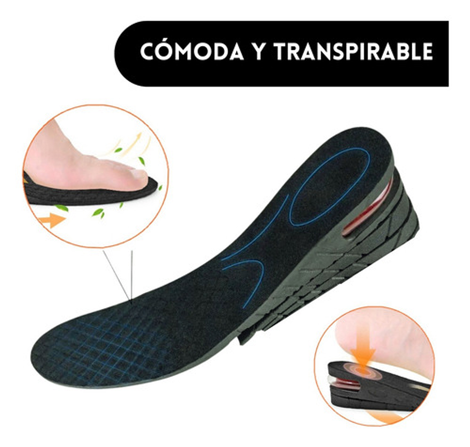 2* Plantilla De Altura Taloneras Gel Aumenta Estatura 3-6cm Color Negro Tamaño De La Plantilla 35-44 7