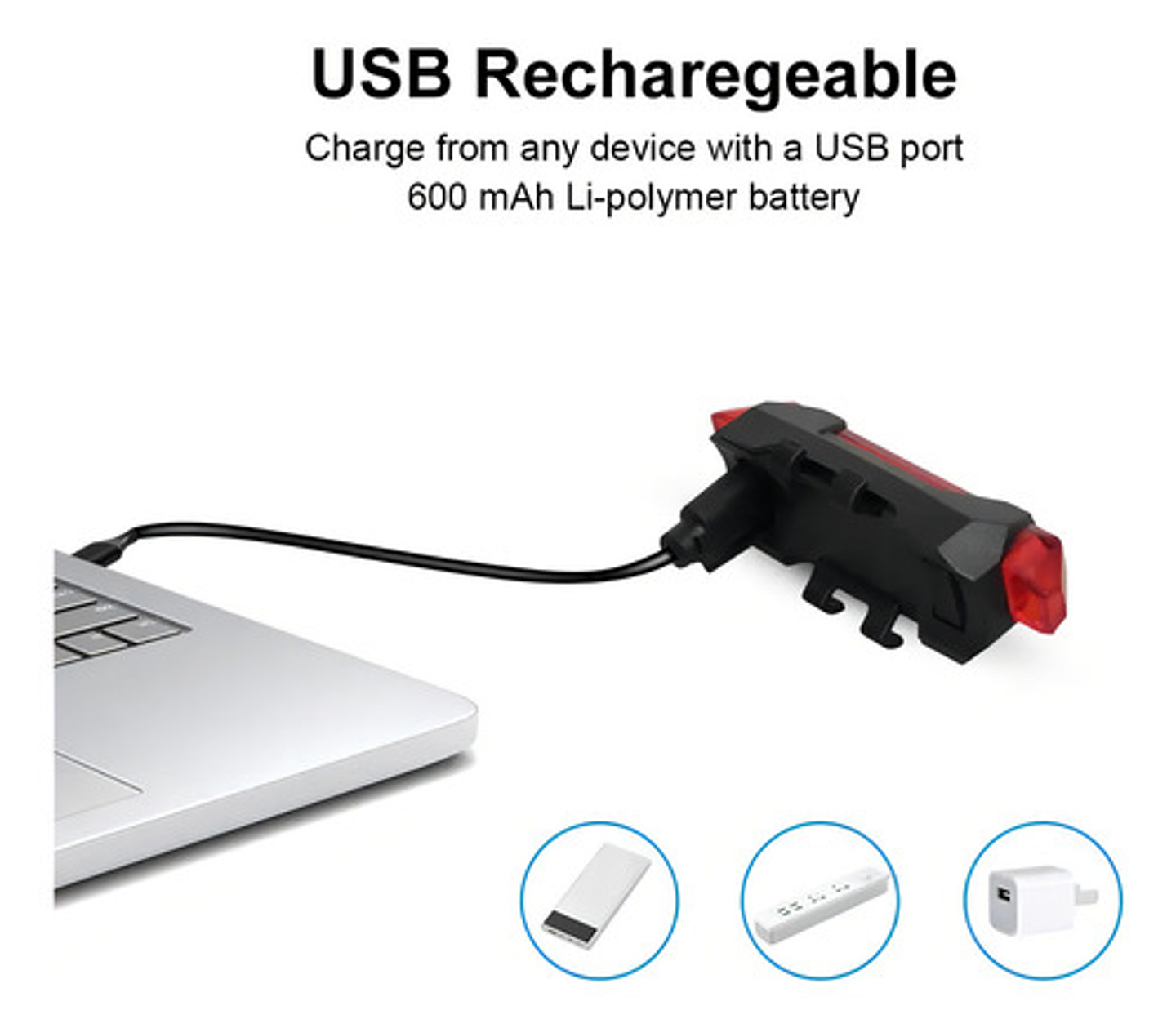 Luz Led Recargable Usb Para Bicicleta Trasera Color Blanco 5