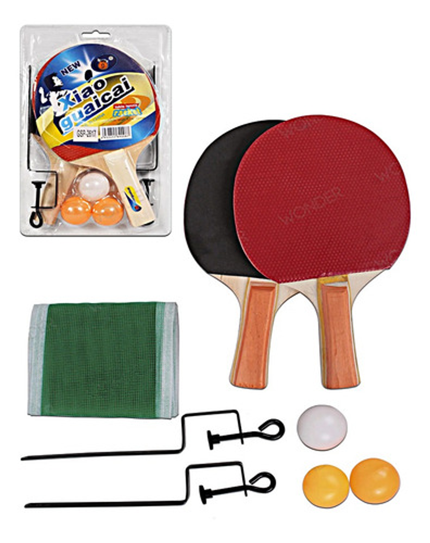 Kit Ping Pong Buona 2 Paletas Madera Rojo Negro 3 Pelotas Red Incluida 2