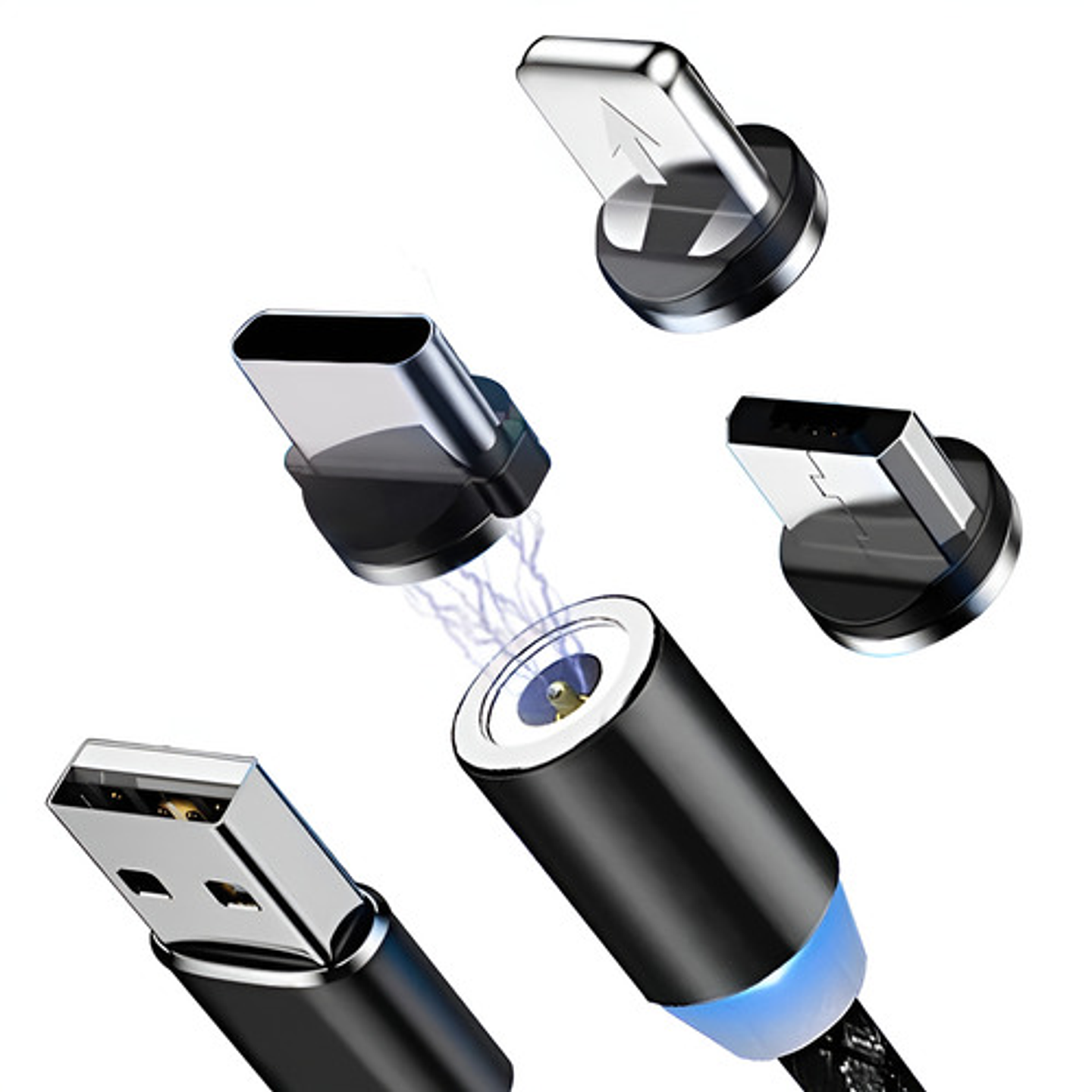 Cable Cargador Magnético Usb 3 En 1 Tipo-c Micro Usb Ios Negro 7