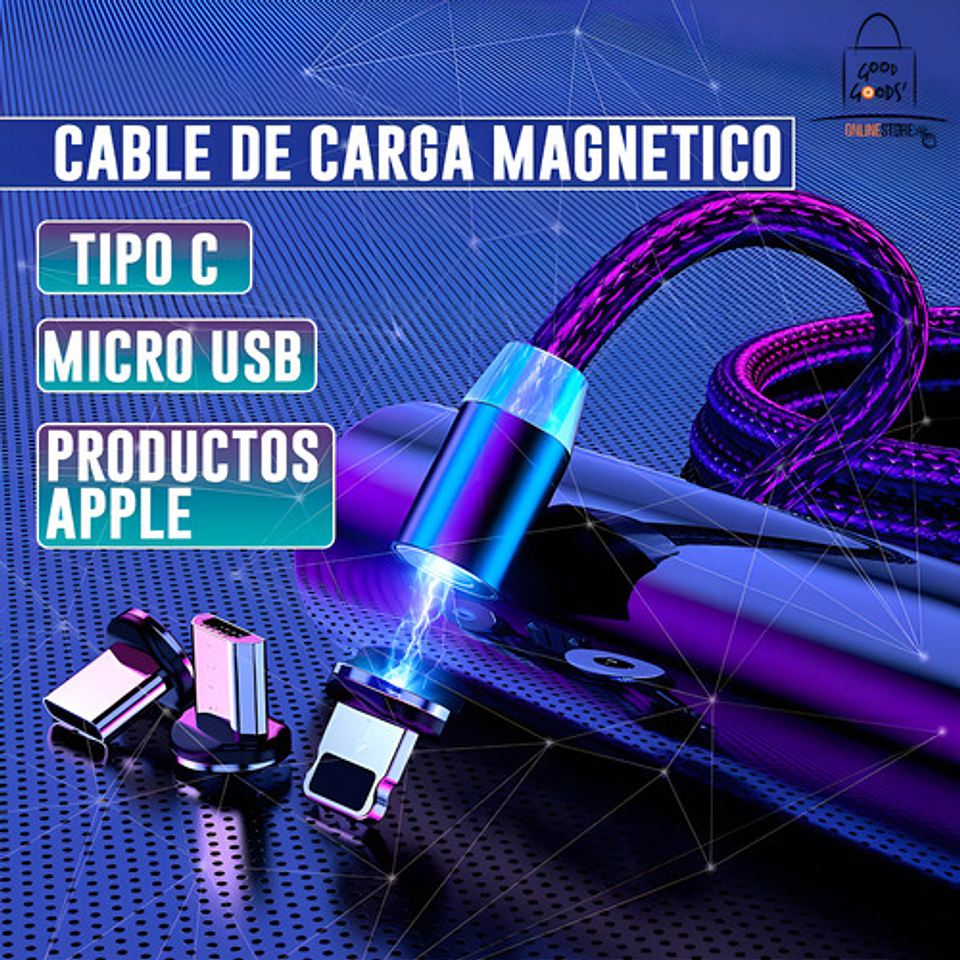Cable Cargador Magnético Usb 3 En 1 Tipo-c Micro Usb Ios Negro 8