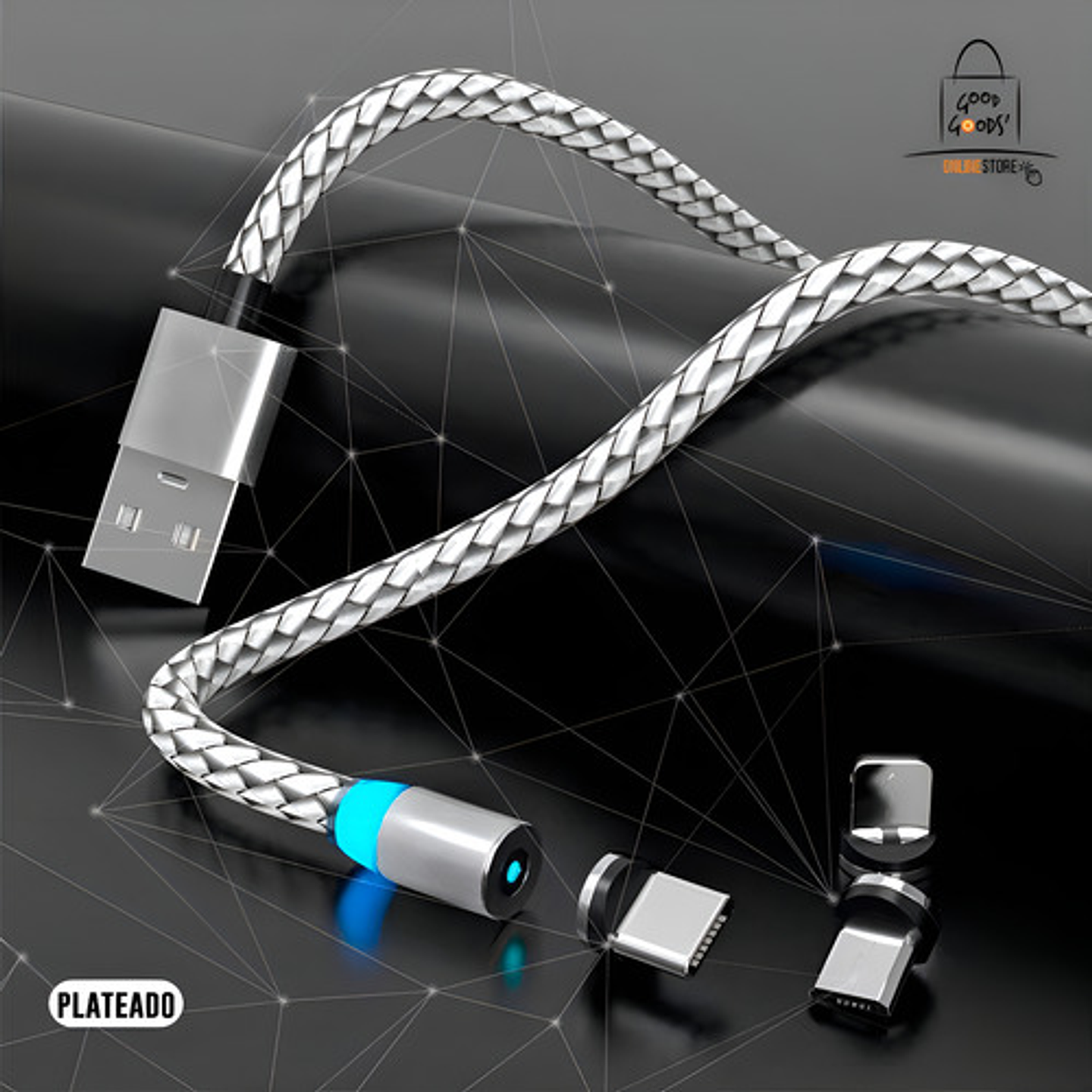 Cable Cargador Magnético Usb 3 En 1 Tipo-c Micro Usb Ios Negro 10